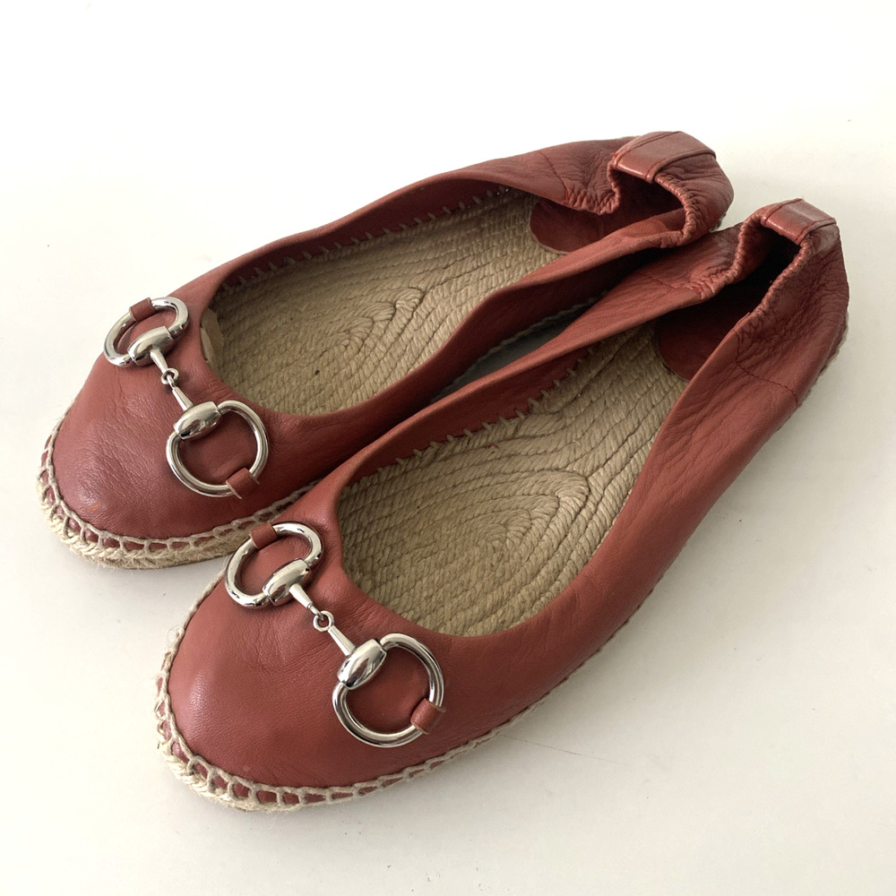 Gucci Horsebit Leather Espadrille Flat Silver-tone Buckle Round toe Slip On 39 - Picture 6 of 11